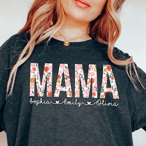 Retro Floral Mama Shirt, Personalized Mom Shirt With Kids Names, Gift For Mom, Mothers Day Gift, Mothers Day Shirt, Mama T-Shirt, Mama Tee