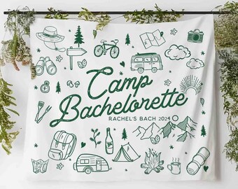 Camp Bachelorette Party Decor, Camping Bachelorette Tapestry, Retro Glamping Theme Bridal Party Backdrop, Mountain Bachelorette Party Banner