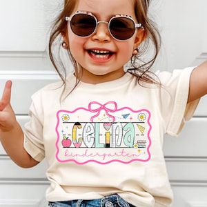 Personalized Girl Back To School Shirt, Coquette First Day Of School Shirt, Kids Name Toddler, Kindergarten Shirt, First Grade Kids Shirt