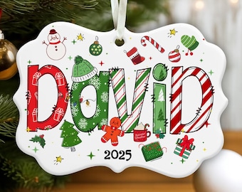 Personalized Kid's Name Christmas Ornament: Custom Ceramic Decoration