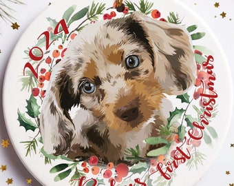 Personalized Dog Portrait Ornament, Puppy First Christmas Ornament, Custom Dog Christmas Ornament, Dog Photo Ornament, Dog Lovers Xmas Gift