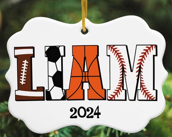 Personalized Sports Christmas Ornament, Custom Alphabet Sports Kids Name Ornament, Christmas Gift For Kids Love Sport, Sport Lover Xmas Gift
