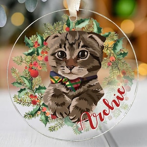 Personalized Cat Ornament with Photo & Name, Custom Cat Christmas Ornament, Custom Pet Ornament, Gift for Pet Lovers, Pet Memorial Ornament