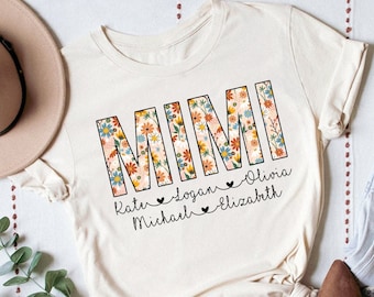 Personalized Floral Mimi T-Shirt with Grandkids Names
