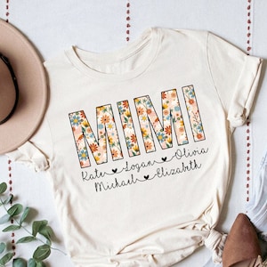 Personalized Mimi Shirt with Grandkids Names, Floral Mimi T-Shirt, Mimi Gifts, Mother's Day Shirt, Custom Kids Names Grandma Shirt, Mimi Tee