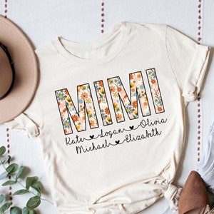 Personalized Floral Mimi T-Shirt with Grandkids Names