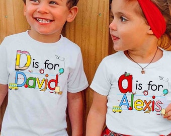 Back To School Shirt, Personalized Kids Shirt, Girls Kindergarten Shirt, Boys  Elementary Shirt, Custom Alphabet Shirt, First Day Of School