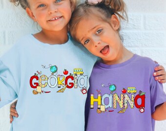 Personalized Back to School Kids Shirt, Kids Name Comfort Youth Shirt, Custom Alphabet Shirt, School Kids Shirt, First Day of School Shirt