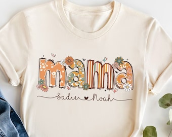 Personalized Gift For Mom Shirt, Boho Floral Mama  Mom Shirt With Kids Names, Mother's Day Gifts, Custom Kid's Names Mom Shirt, Mama Shirt