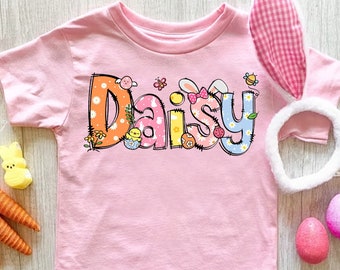 Personalized Bunny Easter Kids Name shirt, Custom Easter Kid Girls Toddler, Cute Kids Tshirt, Easter Day Kids Gift, Custom Easter Toddler