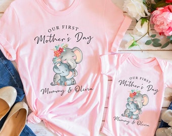 Mommy and Me Outfits, Mothers Day Matching Shirt, Our First Mother's Day Shirts, Custom Mother's Day Shirt, Elephant Mommy And Baby Shirt