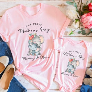 Mommy and Me Outfits, Mothers Day Matching Shirt, Our First Mother's Day Shirts, Custom Mother's Day Shirt, Elephant Mommy And Baby Shirt