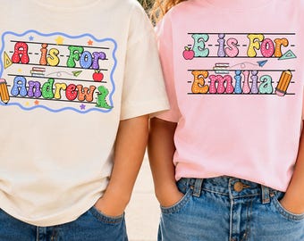 Personalized Back To School Kids Shirt, Alphabet Kids Shirt, Custom Name Shirt For Kids, Cute Kindergarten Shirt, First Day Of School Shirt