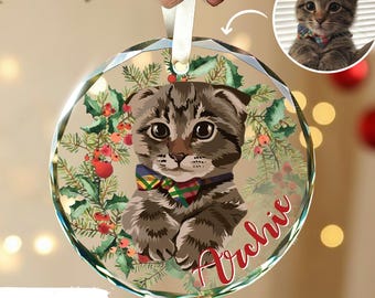 Personalized Cat Photo Ornament, Pet Portrait From Photo Ornament,  Custom Cat Christmas Ornament, Pet Memorial Gift, Cat Lover Gift