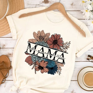 Floral Mama T-shirt, Custom Mom Shirt With Kids Names, Gift