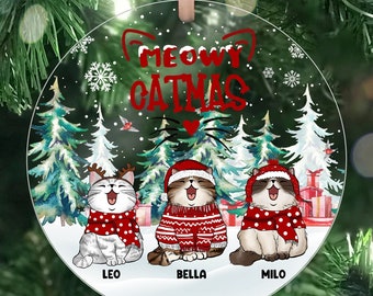 Personalized Cat Christmas Ornament: Meowy Catmas Acrylic Ornament