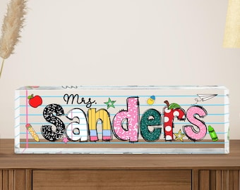 Personalized Back To School Teacher Gift, Custom Teacher Name Desk Sign, Teacher Acrylic Block, Teacher Desk Name Plate, New Teacher Gift
