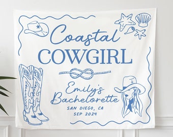 Bachelorette Party Decor, Personalized Coast Cowgirl Bachelorette Party Banner, Bachelorette Tapestry, Bachelorette Weekend Events Backdrop