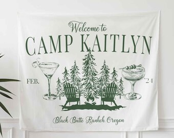 Bachelorette Party Decor, Camp Bachelorette Decor, Backdrop Camp Bachelorette, Last Trail Before The Veil Bachelorette Mountain Tapestry