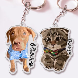 Personalized Pet Portrait Keychain, Pet Memorial Gift Portrait Keychain, Custom Photo  Keychain Pet Gifts, Dog Cat Keychain For Pet Lover