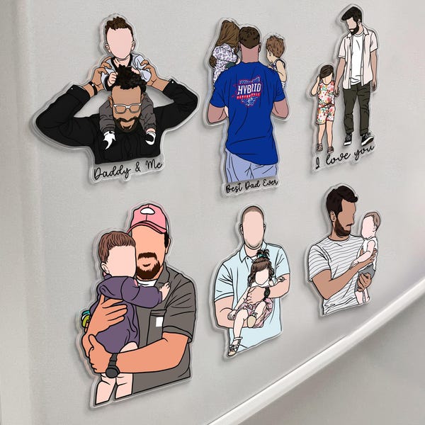 Personalized Dad Photo Magnet, Faceless Portrait Fridge Magnet, Custom Portrait From Photo Magnet, Father's Day Gift For Husband
