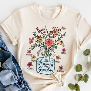 Personalized Grandma Shirt with Grandkids Names, Happiness is Being a Grandma Flower Shirt, Mothers Day Gift for Grandma, Mother's Day Shirt