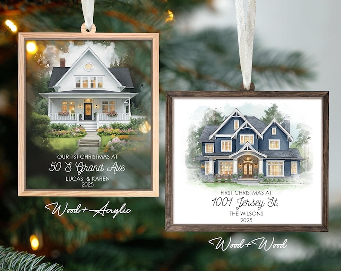 Personalized 2 Layer House Portrait Ornament: New Home Christmas Gift Keepsake