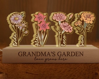 Mothers Day Gifts For Grandma, Customized Birthday Flower 3D LED Light, Grandma Garden With Kids Name Gifts, Gift From Grandkids, Nana Gifts