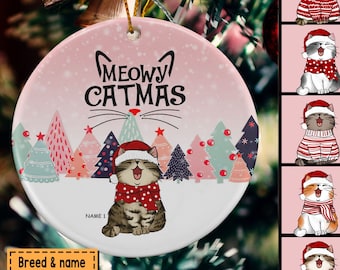 Personalized Cat Christmas Ornament, Meowy Christmas Cat Ornament, Custom Cat Ornament, Cat Holiday Ornament, Holiday Gift For Cat Lovers