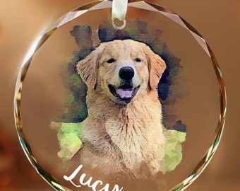 Custom Watercolor Pet Portrait Ornament, Dog Loss Gift, Personalized Dog Christmas Ornament, Pet Memorial Ornament, Xmas Gift For Dog Lovers