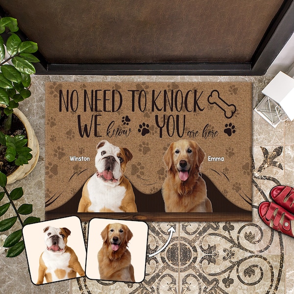 Personalized Pet Doormat Using Pet Photo, Funny Welcome Mat, No Need to Knock, Custom Cat Dog Doormat, Gift For Pet Lovers, Home Doormat