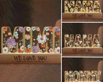 Mothers Day Gifts, Personalized Mommy Flower 3D LED Light, Mama With Kids Name Gifts,  2024 Mothers Day Gifts For Grandma, Nana Custom Gifts