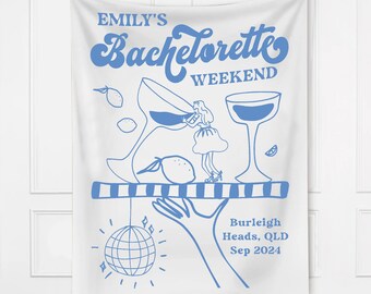 Bachelorette Party Decor, Custom Location Bachelorette Party Banner, Custom Bachelorette Tapestry, Bachelorette Weekend Tropical Backdrop