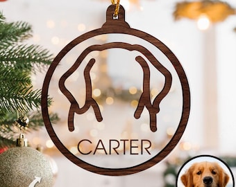 Personalized Dog Christmas Ornament, Custom Dog Ears Line Drawing Ornament, Christmas Pet Ornament, Christmas Gift For Dog Lovers, Dog Gift