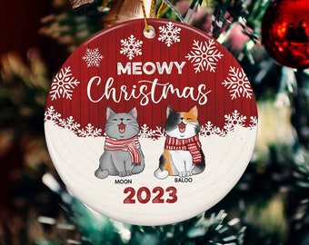 Personalized Cat Christmas Ornament, Cat Christmas Gift, Meowy Christmas, Christmas Cat Ornament, Cat Lover Gift, Christmas Tree Decorations