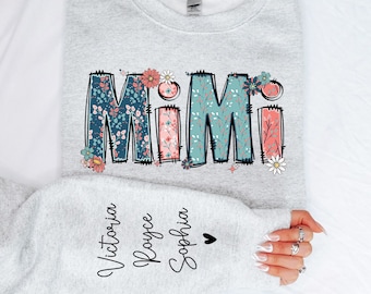 Custom Mimi Sweatshirt with Grandkids Name on Sleeve, Personalized Mimi With Kids Name Tshirt, Mother's Day Gift For Grandma, Grandma Gifts