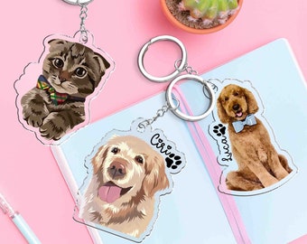 Personalized Pet Portrait Keychain, Pet Memorial Gift Portrait Keychain, Custom Photo  Keychain Pet Gifts, Dog Cat Keychain For Pet Lover