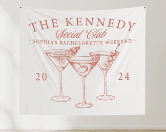 Bachelorette Party Decor, Bachelorette Club Banner, Custom Social Club Tapestry,  Bridal Shower Custom Backdrop, Girls Trip Bridal Party