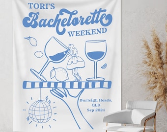 Bachelorette Party Decor, Custom Location Bachelorette Party Banner, Custom Bachelorette Tapestry, Bachelorette Weekend Tropical Backdrop