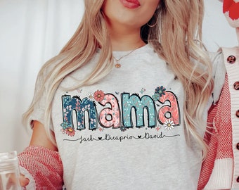 Floral Mama T-Shirt, Personalized Mom Shirt With Kids Names, Gift For Mom, Mothers Day Gift, Mothers Day Shirt, Mama Shirt, Mama Gift