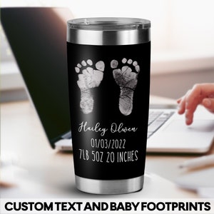 Baby Footprints Tumbler, Fathers Day Gift from Baby, Custom Tumbler with Birth Stats, Baby Announcement, First Time Dad Gift, Gift for Dad