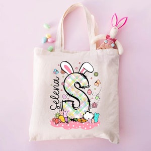 Personalised Easter Bag, Girls Easter Gift, Custom Easter Bunny Bag with Name, Easter Initial Bag, Easter Basket Gift, Easter Egg Hunt Bag