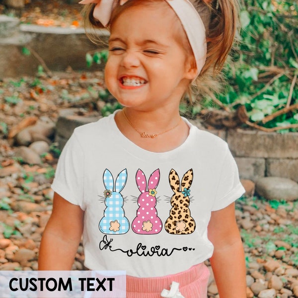 Girls Easter Shirt, Personalized Bunny Girls Shirt, Toddler Easter Shirt, Leopard Bunny Shirt, Easter Gift, Cute Easter Bunny Toddler Shirt