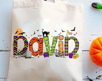 Personalized Halloween Name Bag, Personalized Halloween Tote Bag, Halloween Treat Bags for Kids, Kids Halloween Bag, Trick or Treat Bag