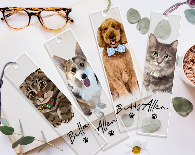 Personalized Pet Portrait Bookmark: Custom Acrylic Memorial Gift
