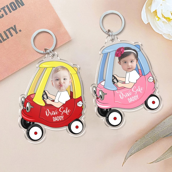 Fathers Day Gifts, Personalized Car Baby Photo Face Custom Acrylic Keychain, Personalized Drive Safe Daddy Gifts, Birthday Dad Papa Gifts