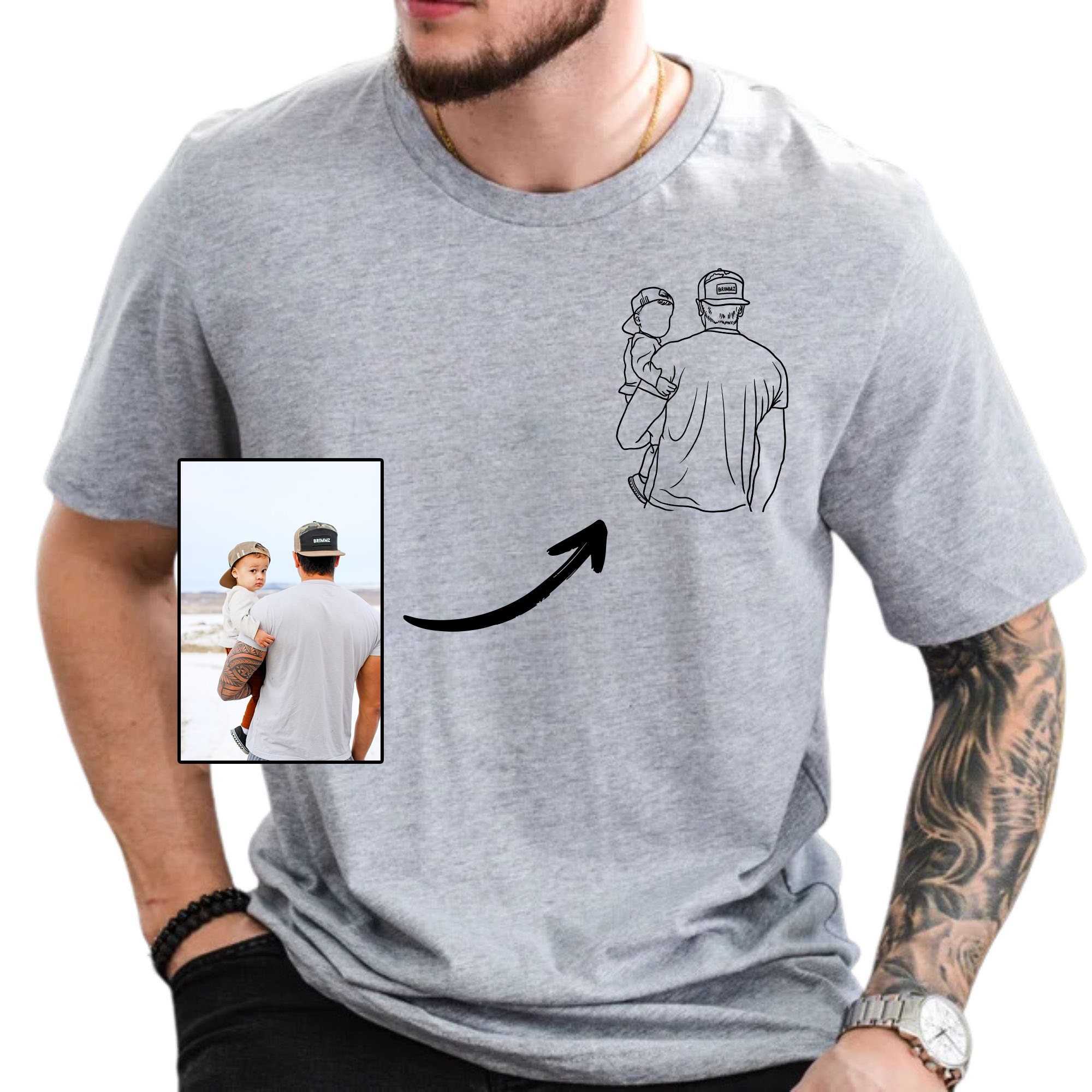 Camiseta Personalizada con Foto Papá y Hijos Vintage Regalo para Día del Padre, Diseño Personalizable
