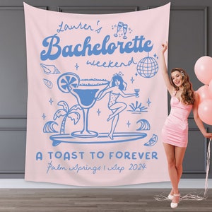 Bachelorette Party Decor, Coastal Bachelorette Weekend Backdrop, A Toast To Forever Bachelorette Party Banner, Beach Bachelorette Tapestry Pink