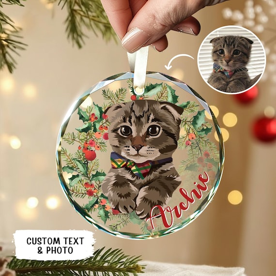 Personalized Cat Photo Ornament, Pet Portrait From Photo Ornament,  Custom Cat Christmas Ornament, Pet Memorial Gift, Cat Lover Gift
