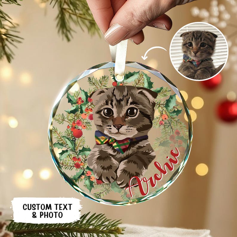Personalized Cat Photo Ornament, Pet Portrait From Photo Ornament, Custom Cat Christmas Ornament, Pet Memorial Gift, Cat Lover Gift bild 1